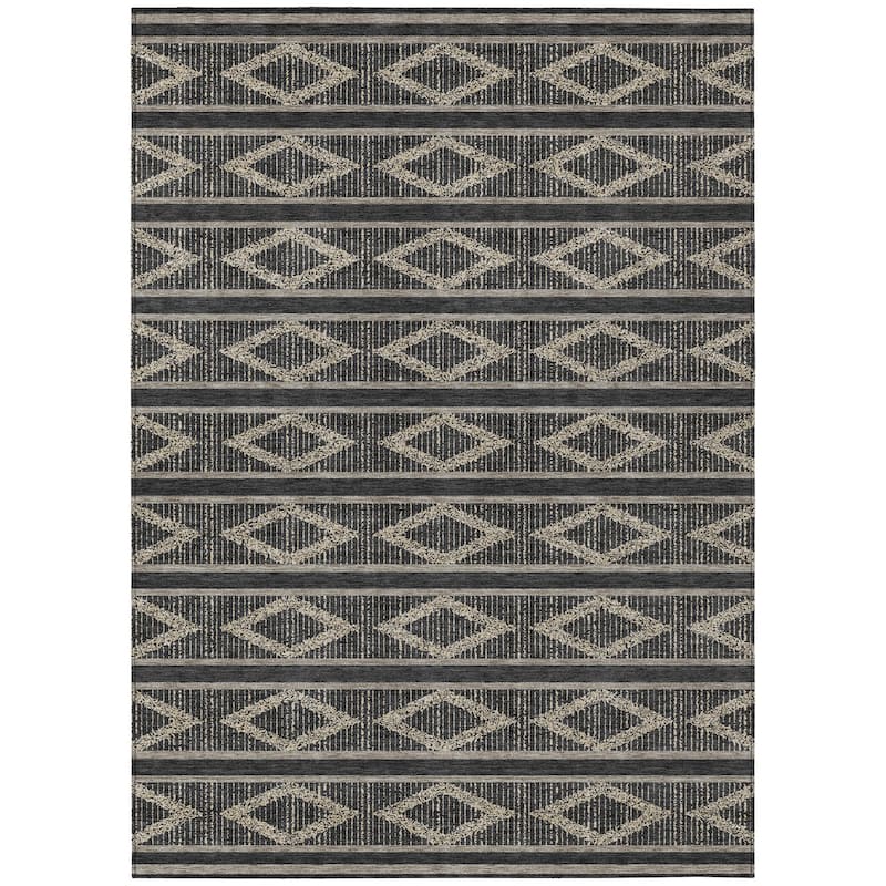 Machine Washable Indoor/ Outdoor Diamond Stripe Chantille Rug