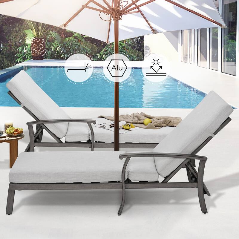 Outdoor Alumiunm Gray Patio Chaise Lounge Chair