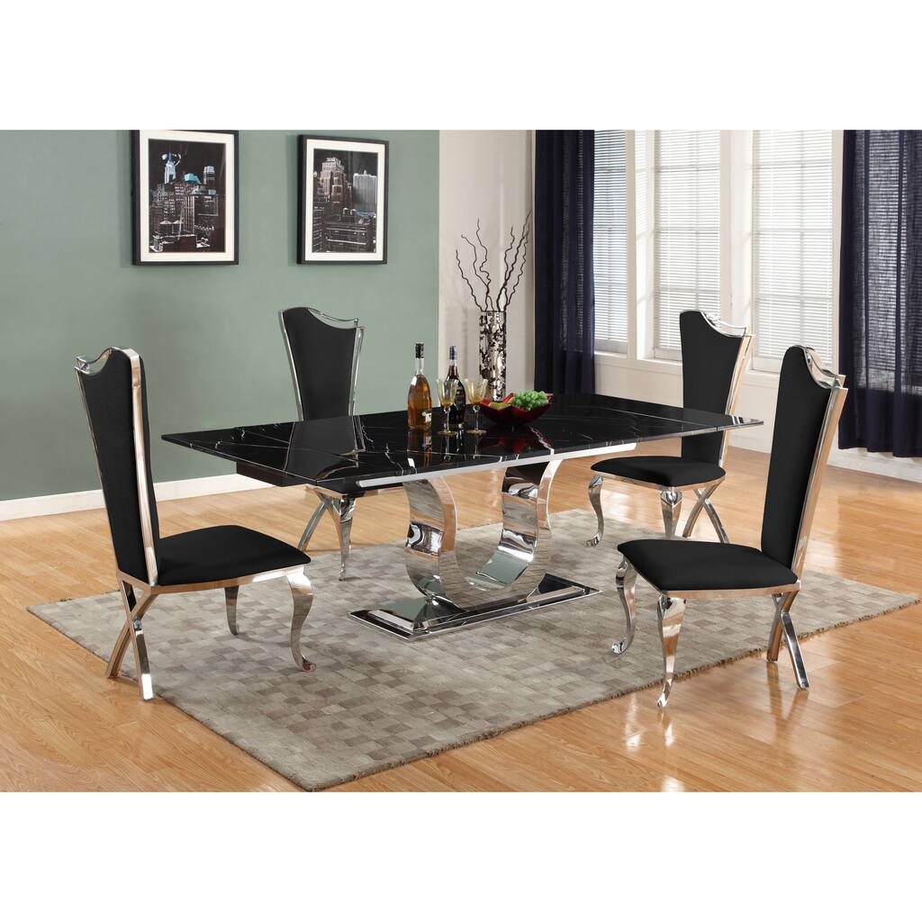 Somette Nikki Black Marquina 5-Piece Dining Set