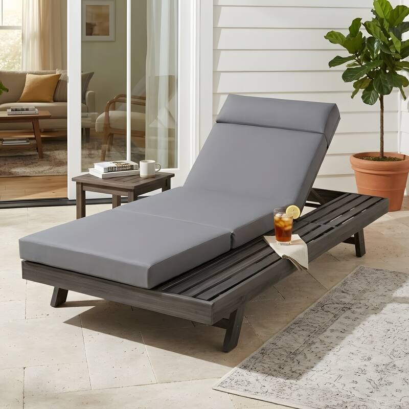 Outdoor Patio Lounge Chair, Adjustable Recliner with Headrest and Retractable Side Tray