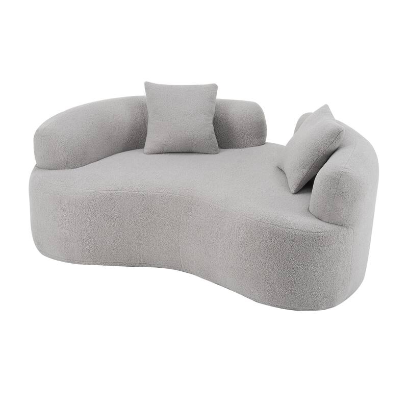 Curved Loveseat Sofa with 2 Pillows, Full Compression Sponge Boneless Floor Couch, Teddy Velvet Upholstered Cloud Couch