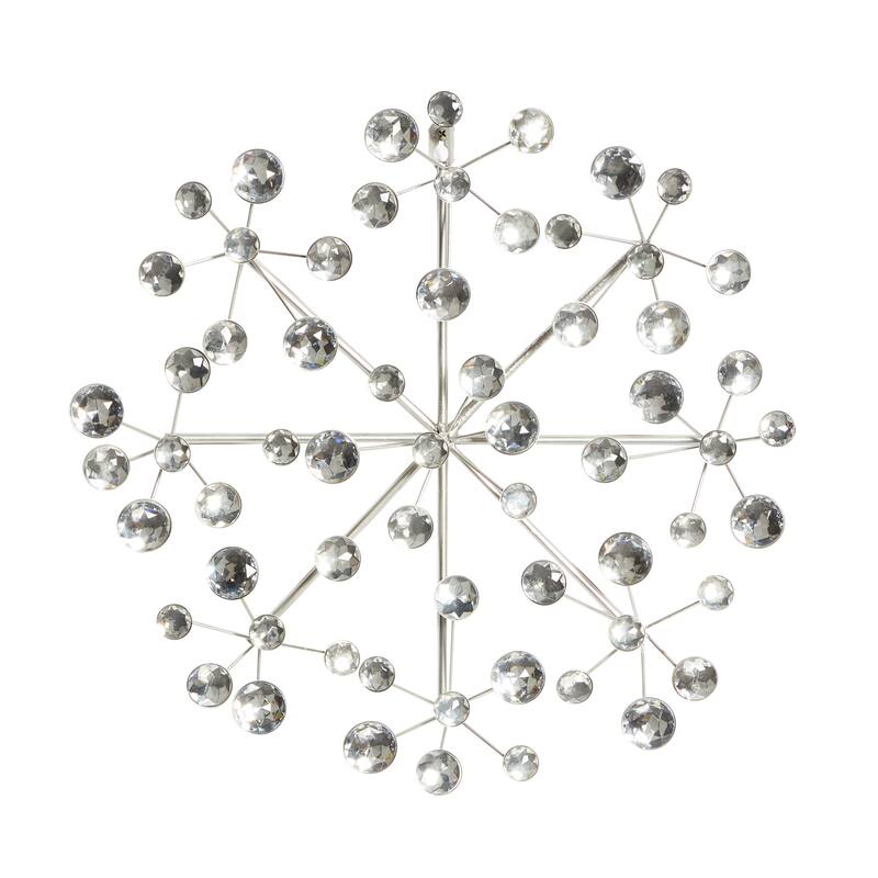 Silver Metal Starburst Home Wall Decor with Crystal Embellishment