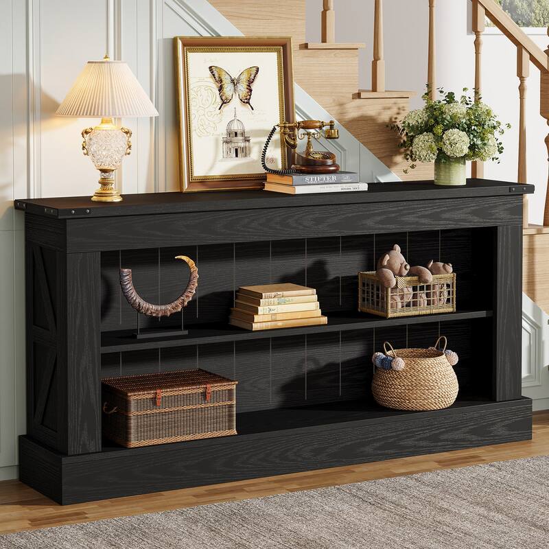 63 Inch Long Console Table with 3 Tiers Storage Shelves for Entryway - 11.81"D x 63"W x 33.3"H