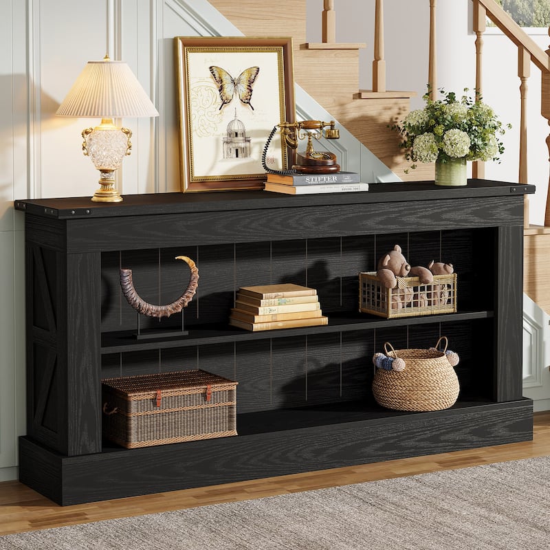 63 Inch Long Entryway Table, Narrow Sofa Console Table with Shelf - Black - MDF
