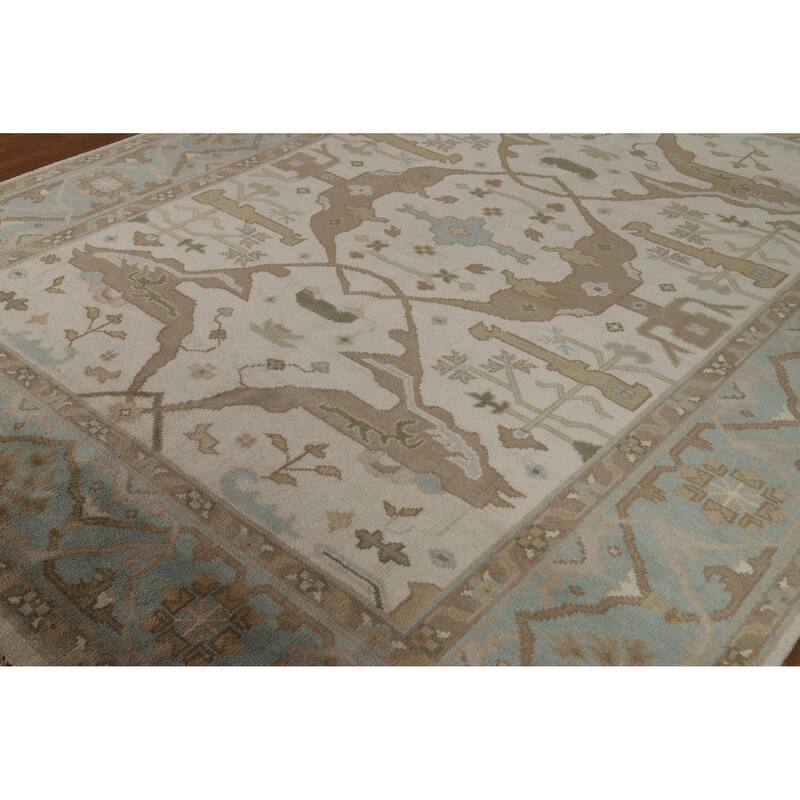 Transitional Oushak Indian Area Rug Hand-Knotted Wool Carpet - 7'10" x 9'10"