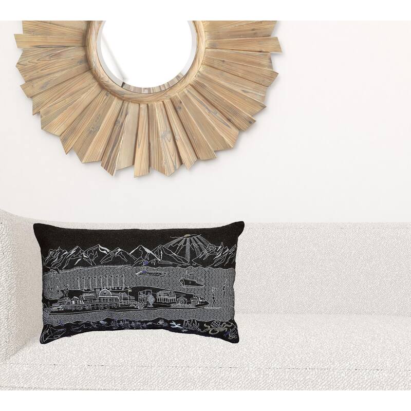 24" Black Homer Spit Nighttime Skyline Lumbar Decorative Pillow
