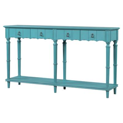 Tyra 63 Inch Console Sideboard Table, 4 Drawers, Turned Legs, Turquoise