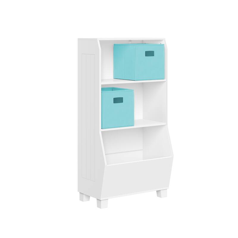 RiverRidge Kids 23in Playroom Bookshelf with Veggie Bin Organizer and 2 Open Toy Storage Shelves - with Optional Bins