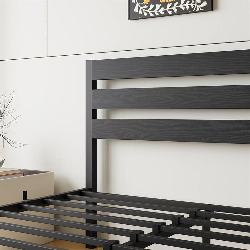 Full Size Platform Bed Frame with Wood Headboard, No Box Spring Needed