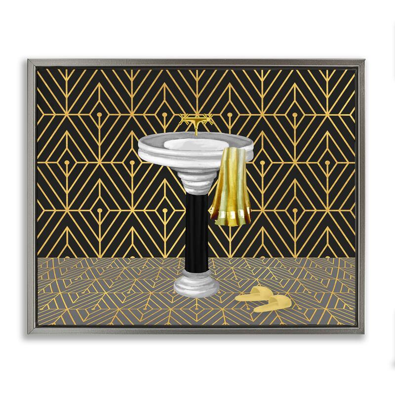 Stupell Deco Style Glam Bathroom Framed Floater Canvas Wall Art Design By Conrad Knutsen - 31 x 25 - Grey