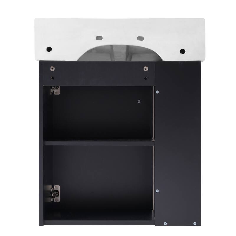 Floating Bathroom Vanity Cabinet with Sink & Left Side Storage, Black - 21.6 Inch