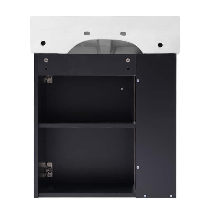 Roomfitters 21.6 Inch Modern Floating Bathroom Vanity with Ceramic Basin, Left Side Storage Cabinet & Open Shelves