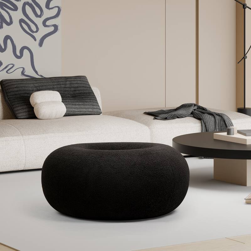 XINMICS 29.7" Donut Teddy Fleece Fabric Pouf Ottoman