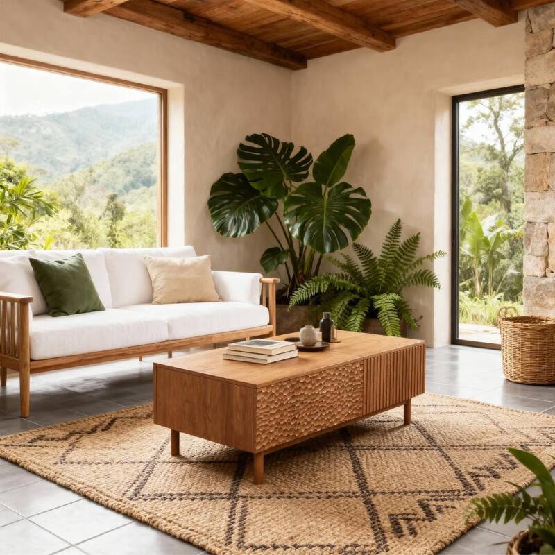 51.1" Satin Walnut Coffee Table with Storage Drawers for Living Room & Home Office - 51.1"Wx27.5"Dx18.9"H