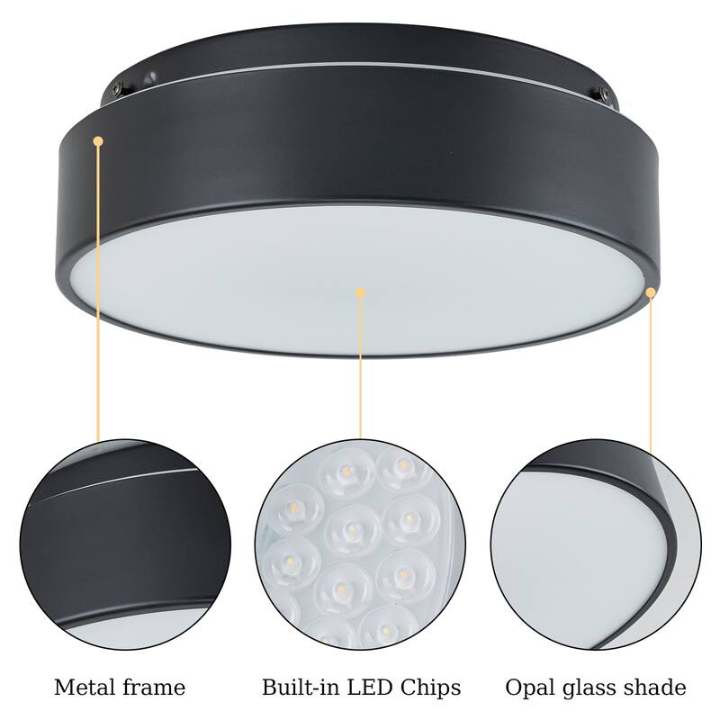 Dimmable LED Flush Mount Ceiling Light with 5-Color Temperature Selectable - 11.4 in W × 3.7 in H