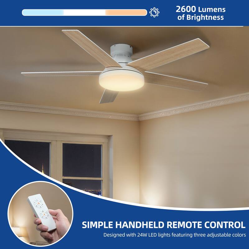 Moasis 52" Flush Mount 5 Blades Ceiling Fans with Light and Remote Control