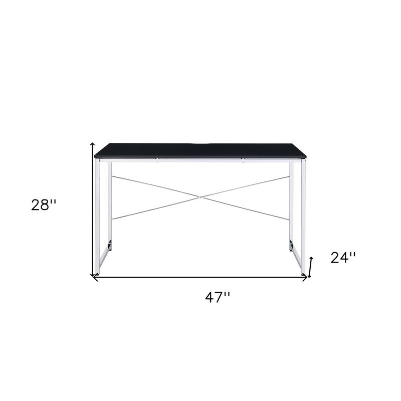 Black Wood Top Writing Desk with Silver Metal Base, Reversible