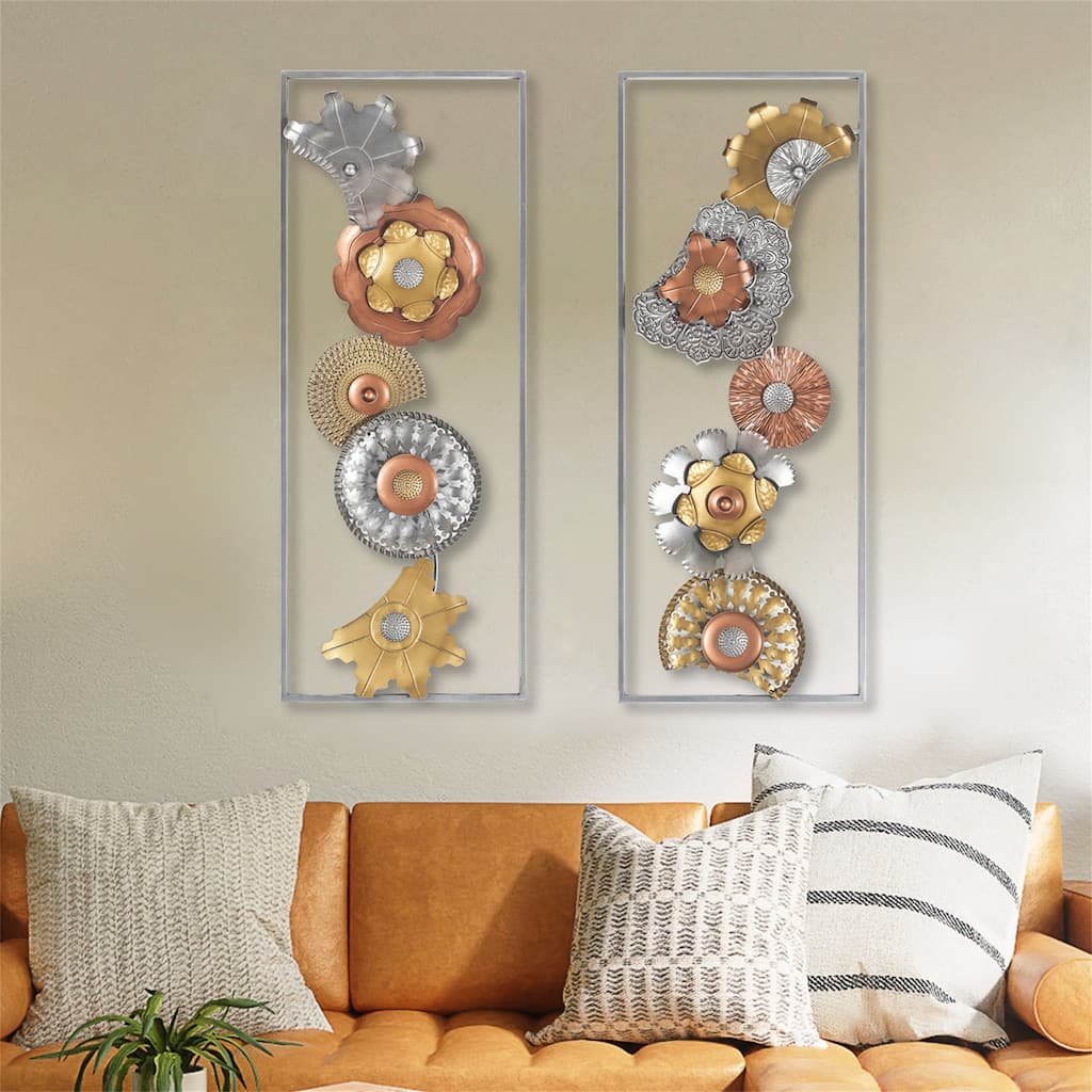 Adeco Metal Wall Decor with Frame Flowers Set of 2 Wall Art Sculptures