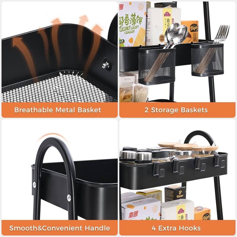 Tier Rolling Cart Metal Rolling Storage Cart with Handle and Lockable Wheels - 12.05"D x 17.52"W x 31.26"H