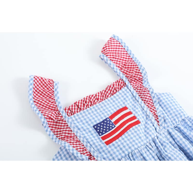Lil Cactus Blue Gingham American Flag Ruffle Dress