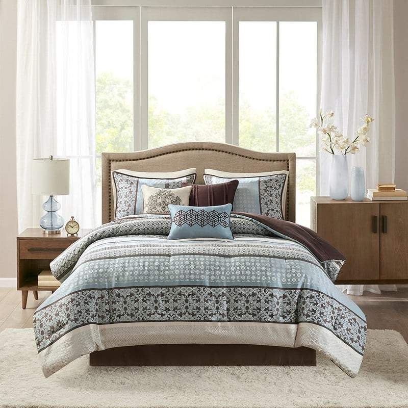 7-Piece Jacquard Comforter Set - Elegant Traditional Bedding Ensemble