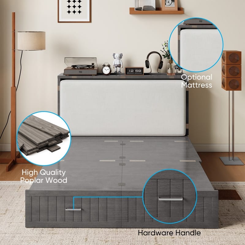 Mixoy Queen Modern Murphy Bed Cabinet with Charge Station,Mattress,Drawers