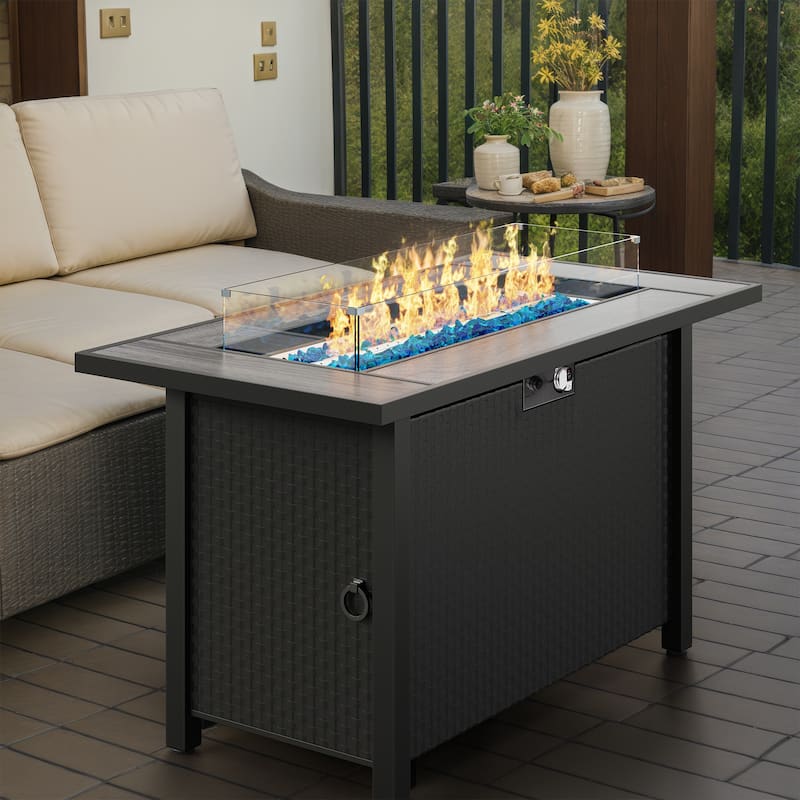 Futzca Outdoor Propane Fire Pit with Table Cover - Grey/Black