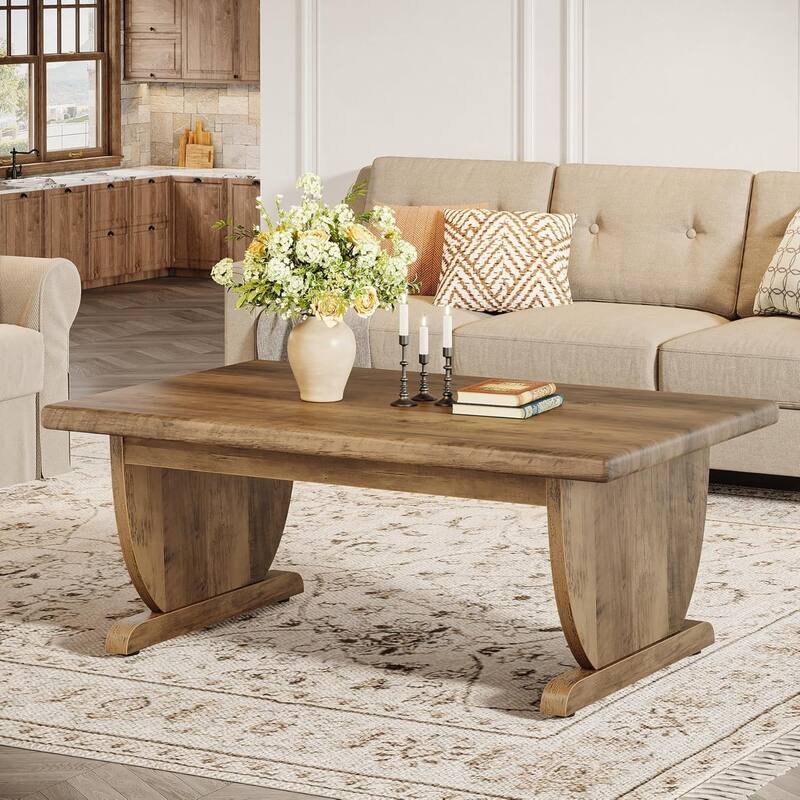 47 Inches Brown Engineered Wood Coffee Table, Farmhouse Cocktail Table for Living Room