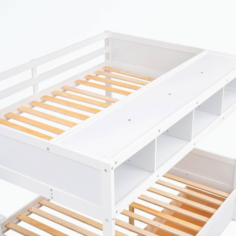 Twin over Full Bunk Bed with Shelfs, Storage Staircase and 2 Drawers
