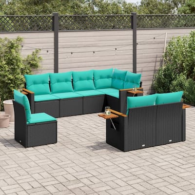 vidaXL 8 Piece Patio Sofa Set with Cushions Black Poly Rattan