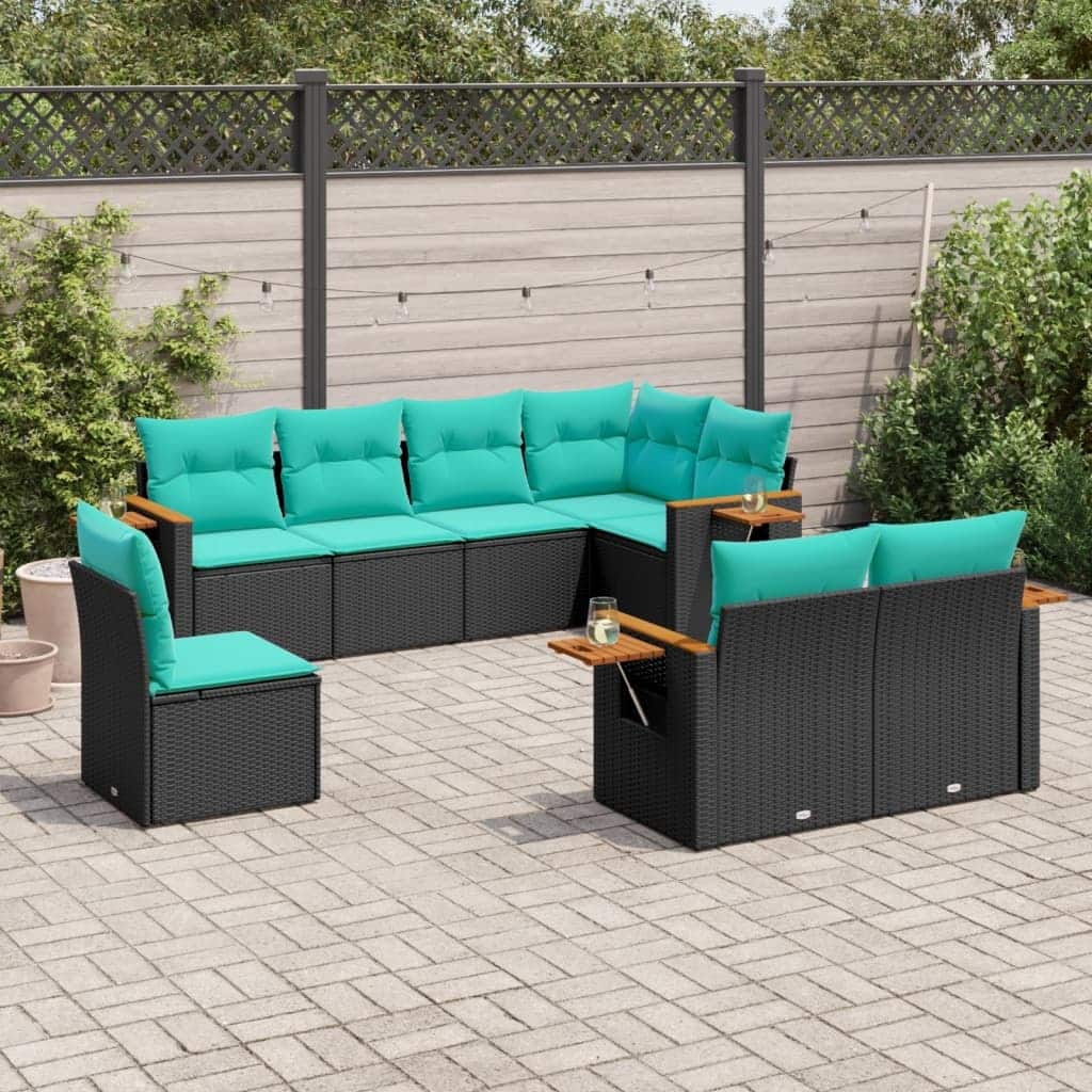 vidaXL 8 Piece Patio Sofa Set with Cushions Black Poly Rattan