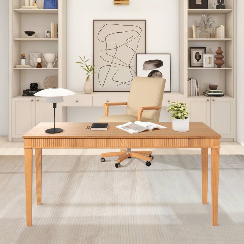 Dumont 63" Fluted 1-Drawer Solid Wood Home Office Desk and Chair Set