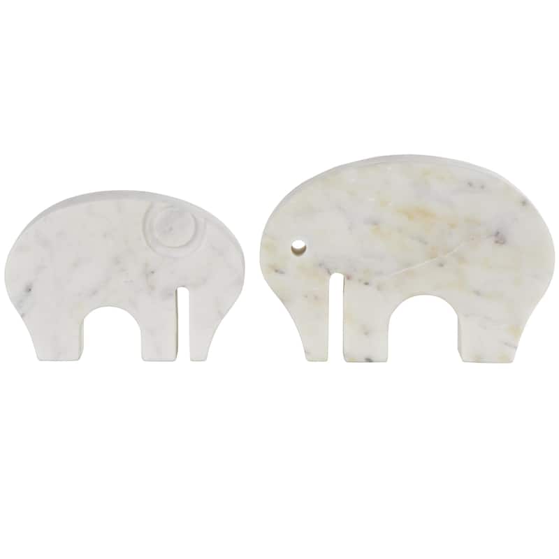 Marble Elephant Rounded Abstract Sculpture with Gray Marble Veins - Set of 2 White - Roche River Decor - White