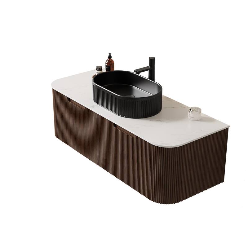 Wall Mounted Bathroom Vanity with Black Oval Ceramic Basin