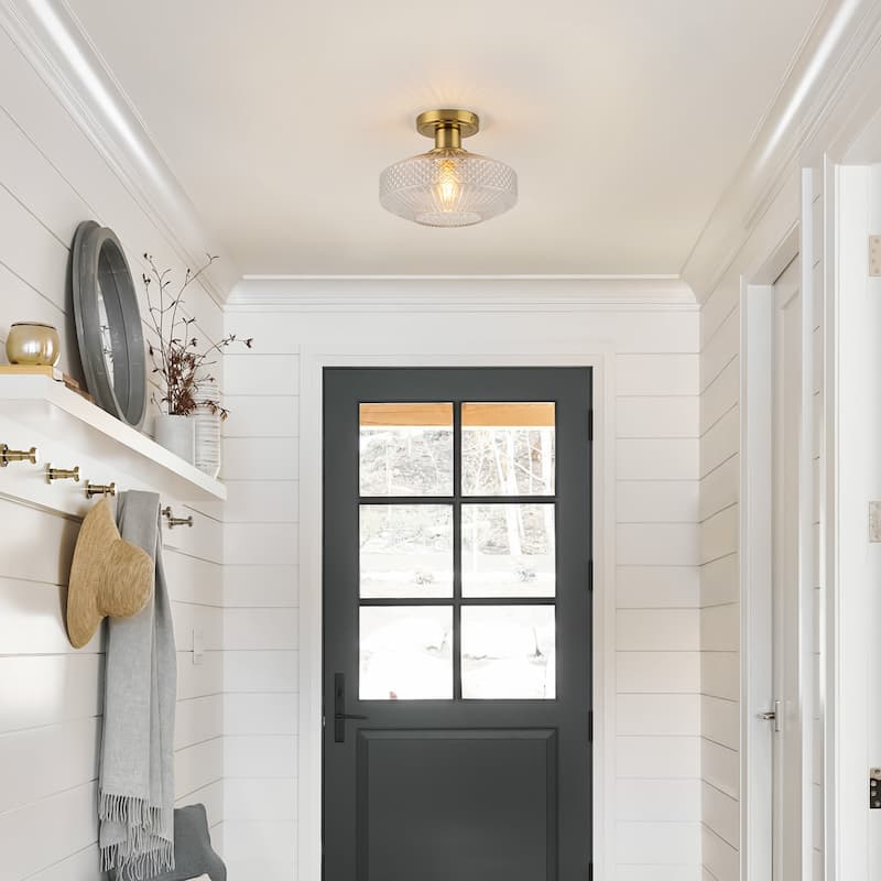 10'' Mid-Century Textured Glass Semi Flush Mount