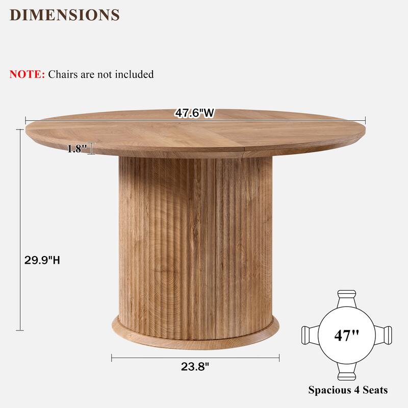 Mid-Century Modern 47" Fluted Round Dining Table with Thickened Edge - N/A