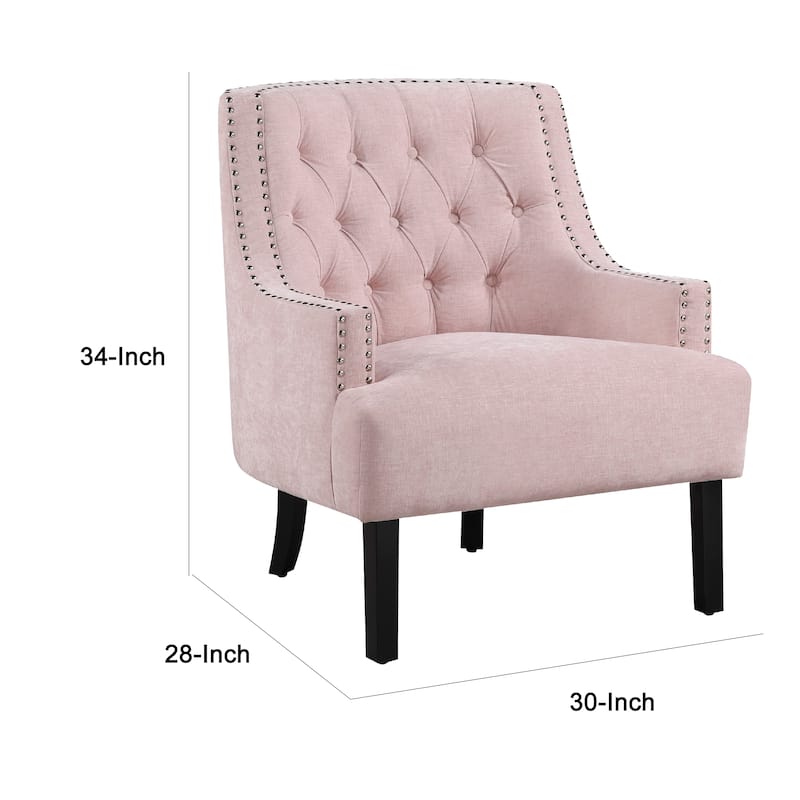 Daisie Accent Armchair, Button Tufted Pink Chenille, Solid Wood