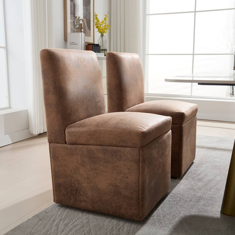 360 Degree Swivel Upholstered Dining Chairs Set of 2,Swivel Dining Chairs with Casters & Storage, Modern Rolling Chair