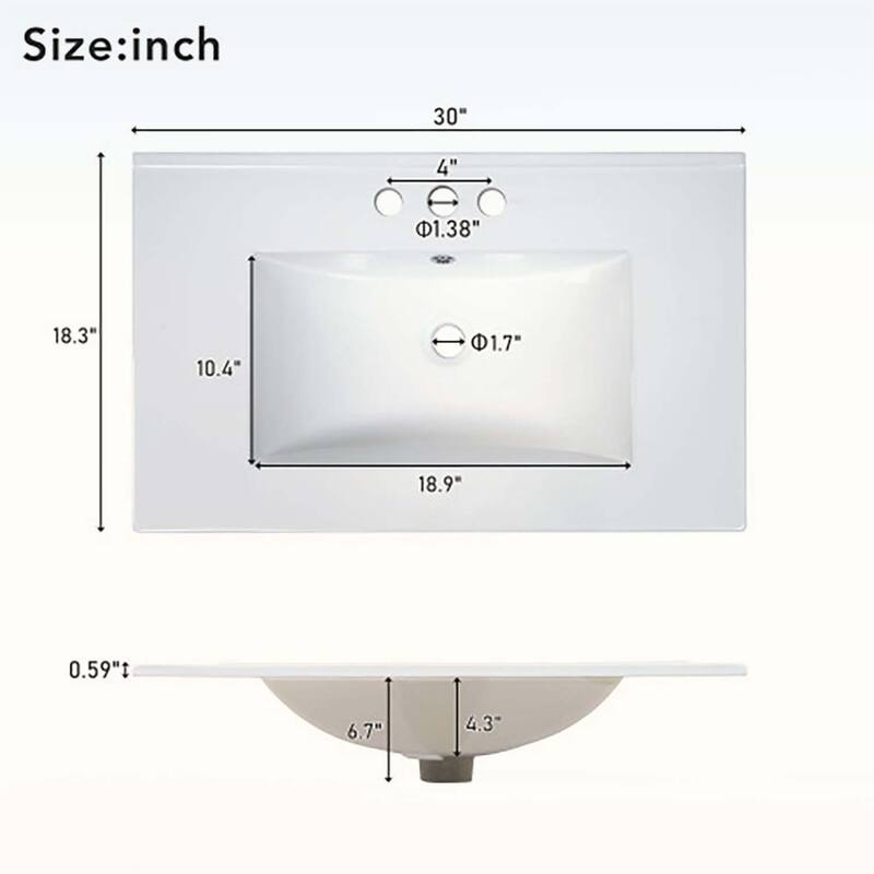 30-Inch Rustic Bathroom Vanity with Ceramic Sink,Soft-Close Doors