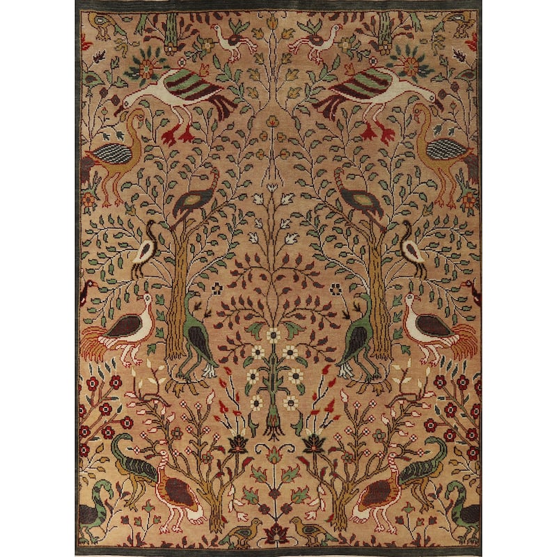 Animals Design Ziegler Area Rug Hand-Knotted Oriental Wool Carpet - 7'11" x 9'10"
