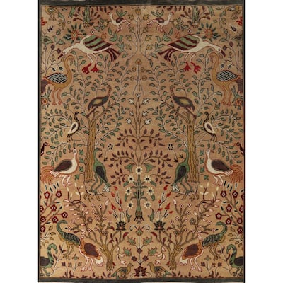 Hand Knotted Oriental 100% Wool Carpet Traditional All-Over Peach Ziegler Area Rug - 9' 10'' X 7' 11''