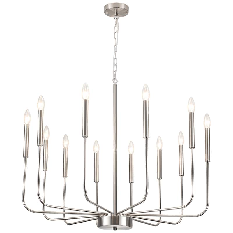 12-Light Rustic Candle Chandelier for Dining Room Living Room - W32.08" x H70.07" - N/A