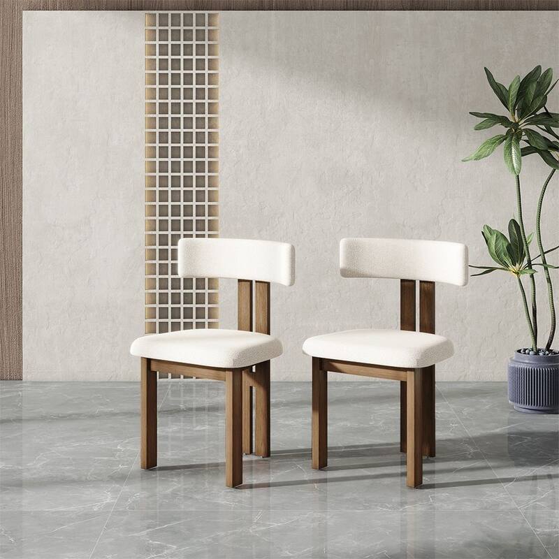 Mid-Century Modern Wood Dining Chairs Set of 2,White & Walnut Side Chairs, Fully Assembled