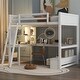preview thumbnail 1 of 26, Full Size Loft Bed with L-Shaped Desk, LED Light and Charging Station, Storage Kids Bed Frame with 2-Drawer Bench White