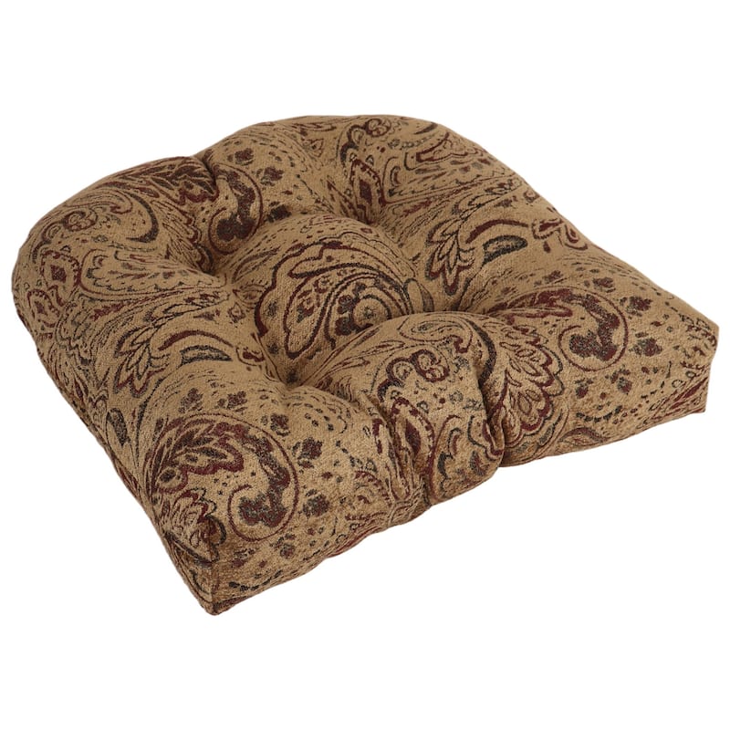 19-inch Rounded Back Jacquard Chenille Chair Cushion - 19 x 19 - Scrolled Floral Tan - Single