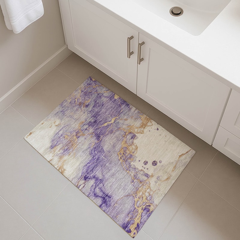 Premium Washable Super Soft Modern Crackle Mayfield Rug - Purple - 1'8" x 2'6"