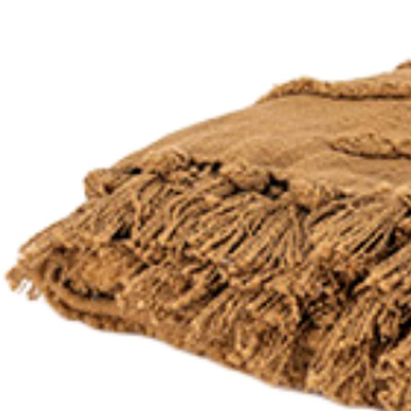 HomeRoots Camel Woven 100% Woven Textured Cotton Throw Blanket