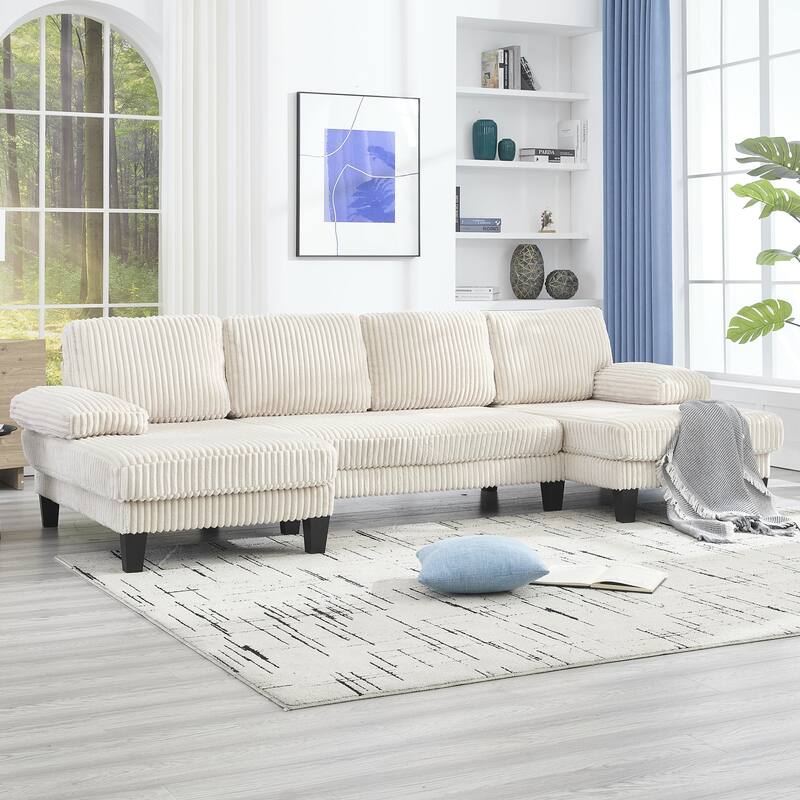 Symmetrical Corduroy Double Chaise Couch U-shaped Sectional Sofa
