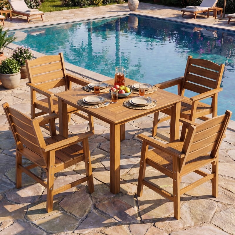 WINSOON 5-Piece HIPS All Weather Outdoor Patio Dining Sets,1-Table 4-Chairs