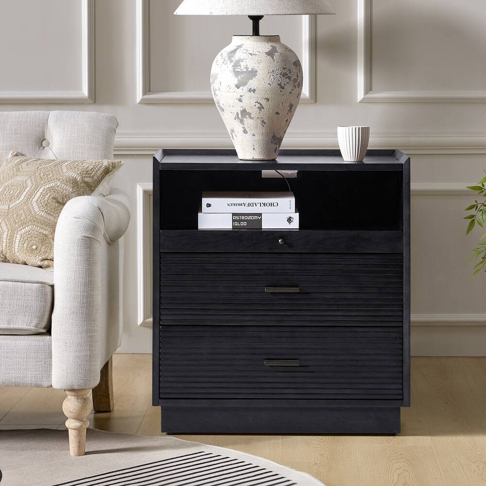 Lorenz Mid-century Modern End Table with Charge Station and LED Light by HULALA HOME